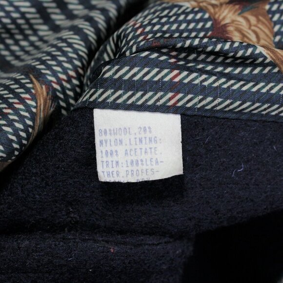 Vintage 80s JOFELD Medium Leather Trim Collar Navy Blue Wool Blend Coat USA - Picture 12 of 12